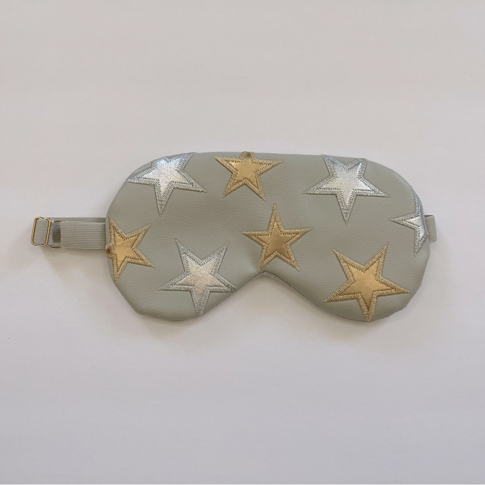 NWOT Free People gray vegan leather sleep mask with appliqué gold & silver stars